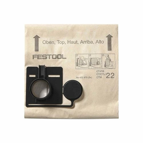 Festool Replacement Filter Bags For Ct 22 Dust Extractor; (5 Pack) 452970 3 Festool Replacement Filter Bags For Ct 22 Dust Extractor; (5 Pack) 452970