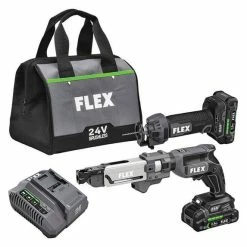 Flex Power Tools Flex 24V Drywall Screw Gun, AutoFeed Attachment & Cut-Out Tool Combo Kit (2.5Ah) FXM203-2A