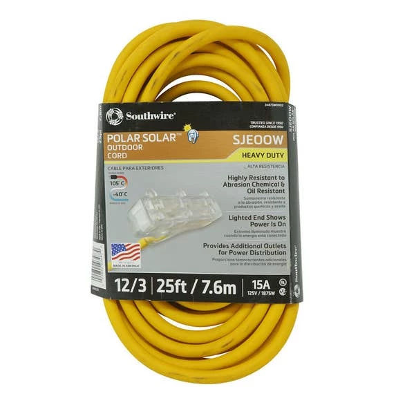 Southwire Tools & Equipment Southwire Cold Weather 3 Outlet Extension Cord 12/3 25ft SOU3487SW0002 3 Southwire Tools & Equipment Southwire Cold Weather 3 Outlet Extension Cord 12/3 25ft SOU3487SW0002